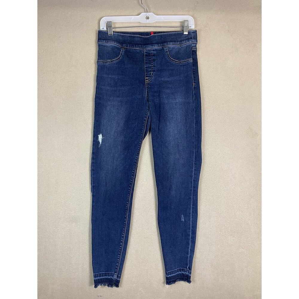 Spanx Jeans Womens Medium Blue Distressed Ankle Skinny Pull On Denim Adult